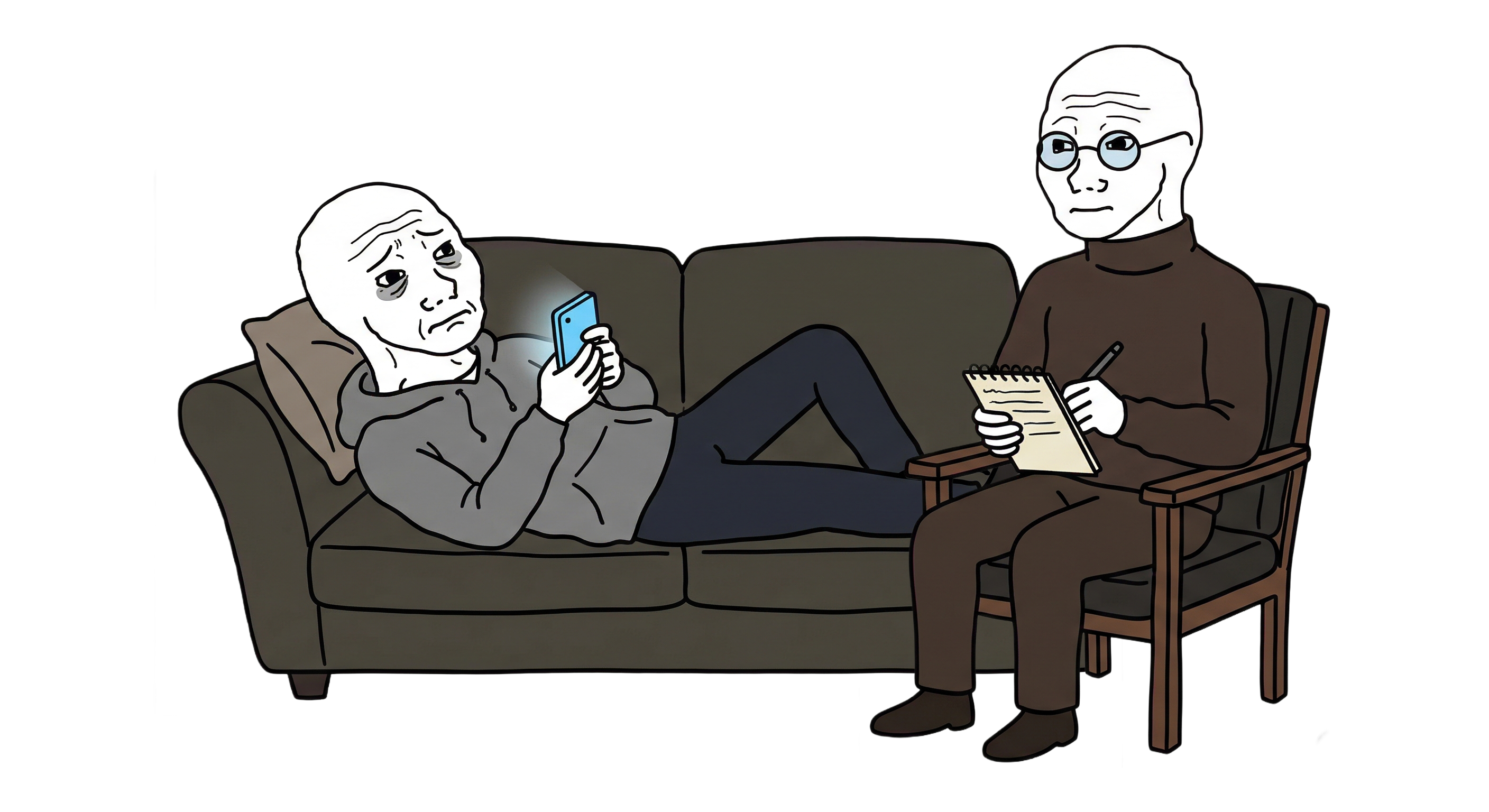Wojak on therapy couch